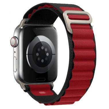 Ремешок ApW27 Alpine Loop для Apple Watch 44 mm текстиль (черно-красный) — 1